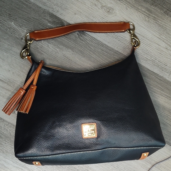 Dooney & Bourke Black and Brown Leather Hobo Bag with Tassels - Picture 6 of 10